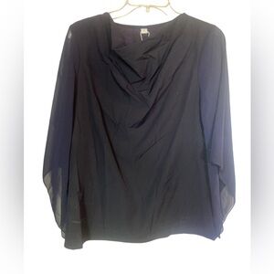 Nwt dark navy blue Blouse ladies large flutter sleeve Top